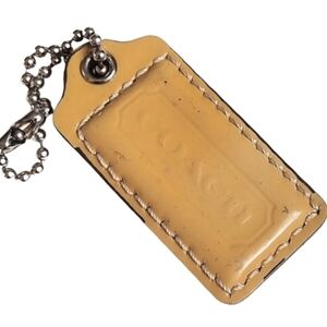 🌟 2" Medium Vintage Y2K Coach Taupe Tan Pat Leather Hang Tag Bag Fob Keychain